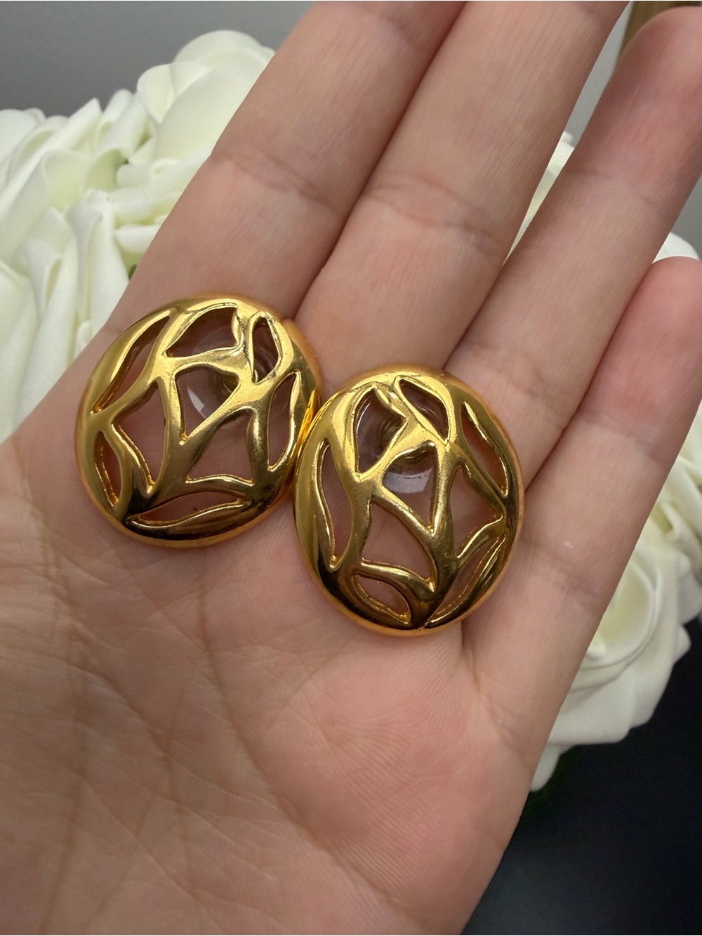 Vintage Gold Toned Filigree Statement Clip-On Earrings